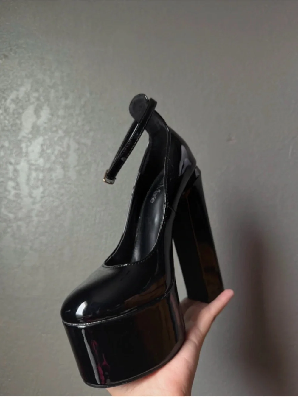 Black Patent Platform Heels with Ankle Strap